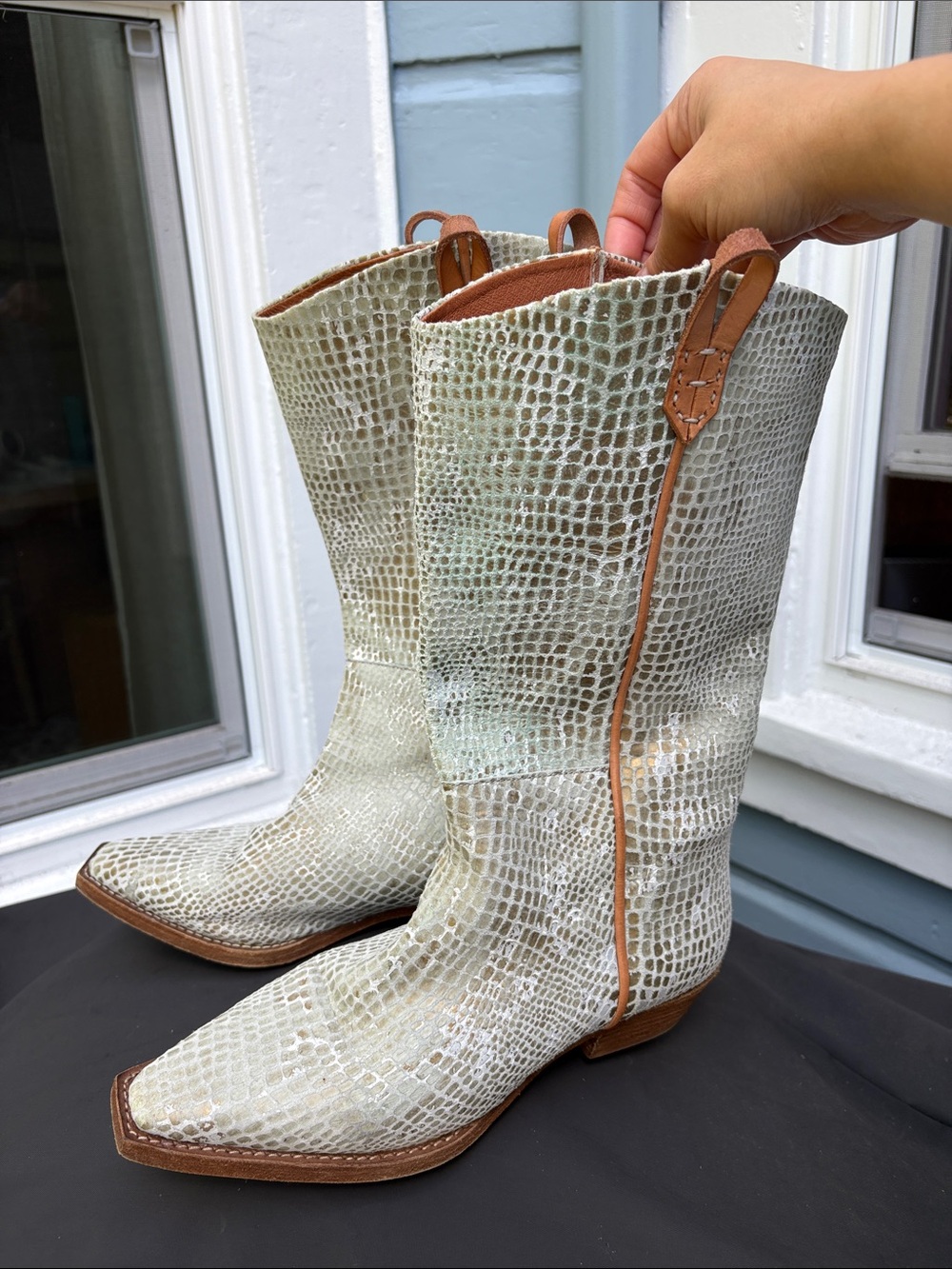Free People We The Free Montage Tall Boot Cowboy Boot White Croc 39
